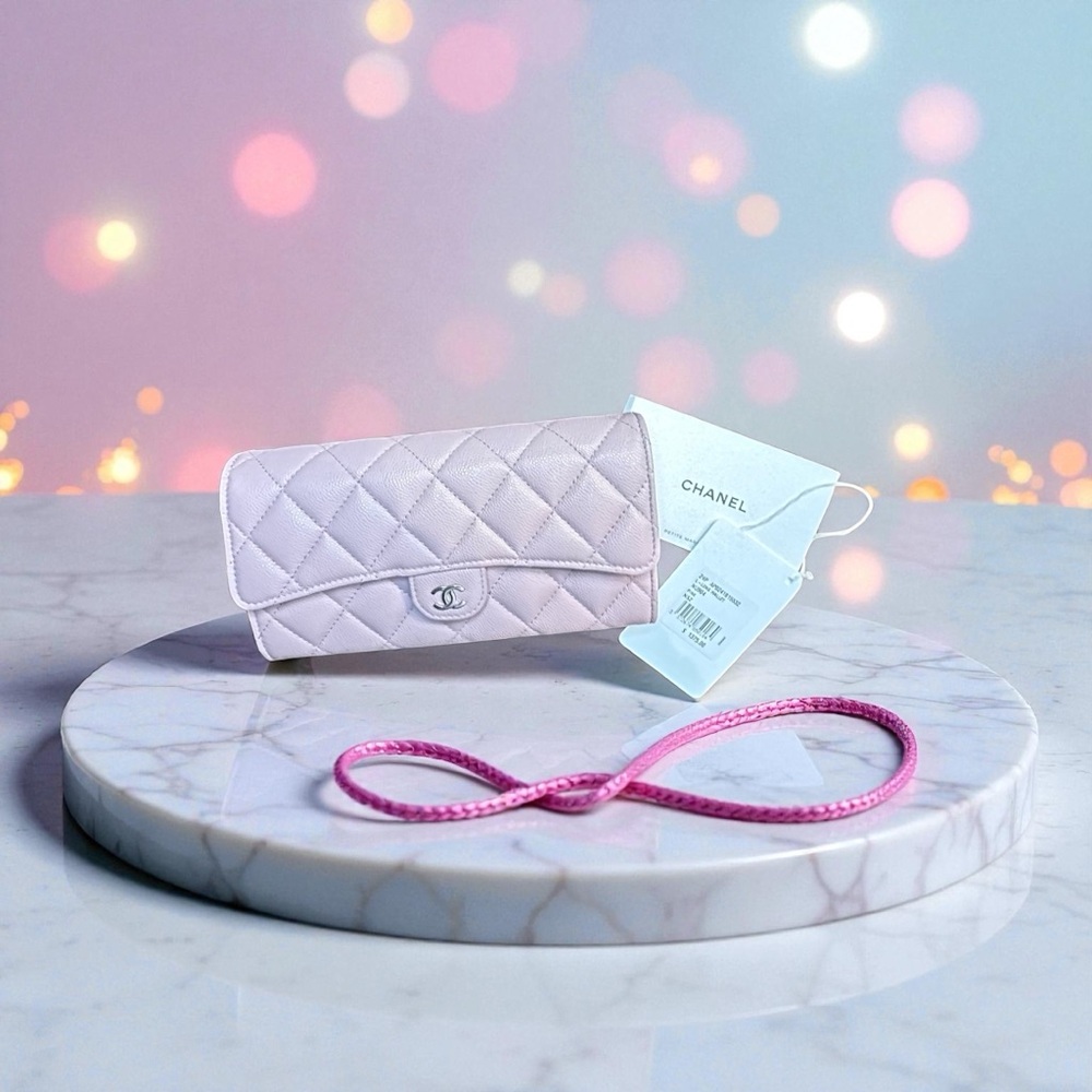 Brand New Chanel Caviar Pink Quilted Women's Long Flap Wallet.